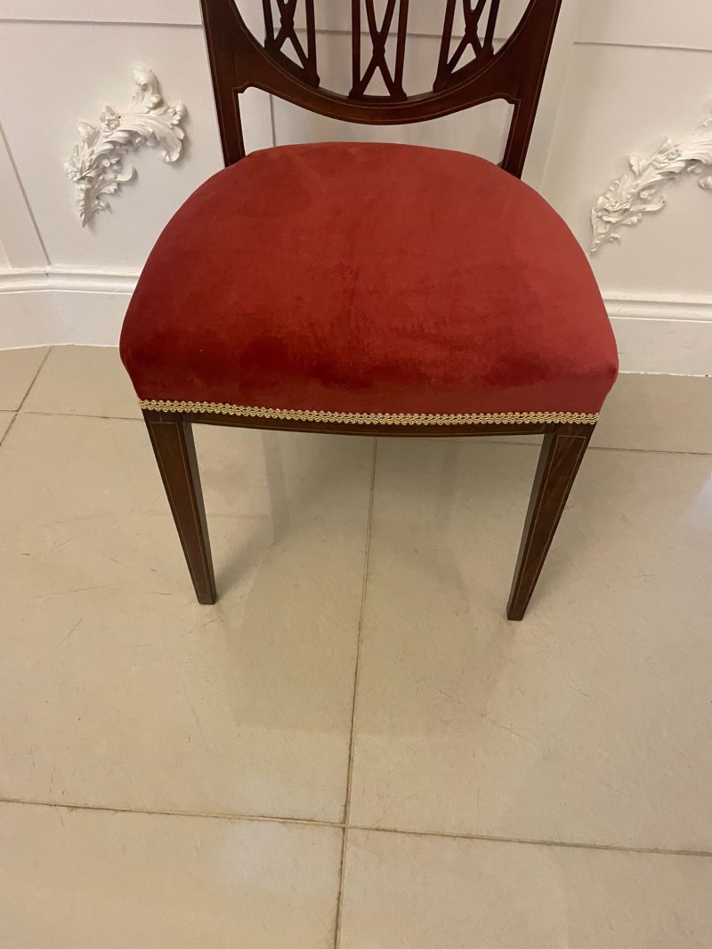 Exceptional Quality Antique Set of Eight Victorian Inlaid Carved Mahogany Dining Chairs - Image 9